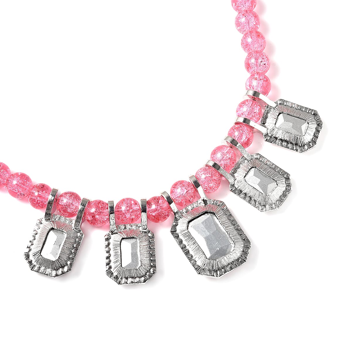 Simulated Pink Sapphire and Austrian Crystal Beaded Necklace 20-22 Inches in Silvertone image number 3