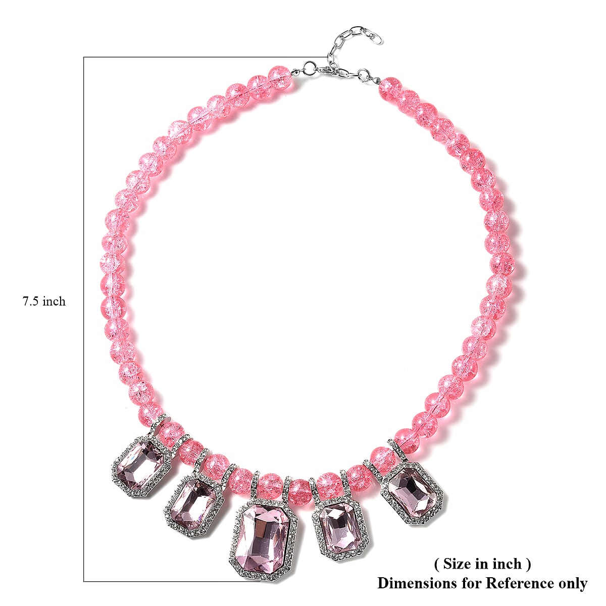 Simulated Pink Sapphire and Austrian Crystal Beaded Necklace 20-22 Inches in Silvertone image number 6