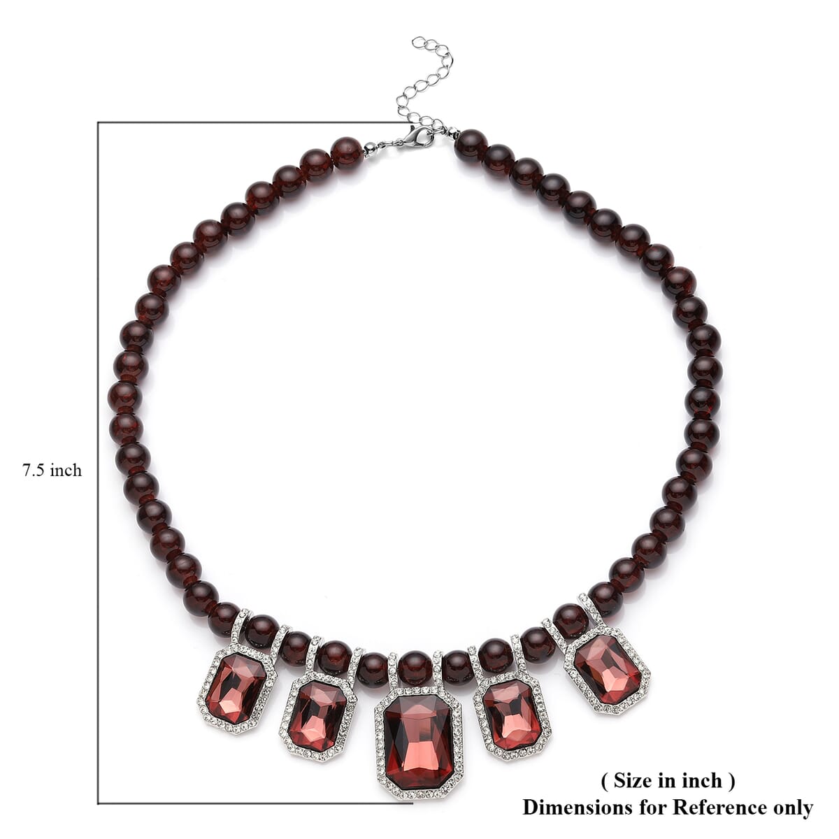 Simulated Burgundy Sapphire and Austrian Crystal Beaded Necklace 20-22 Inches in Silvertone image number 5