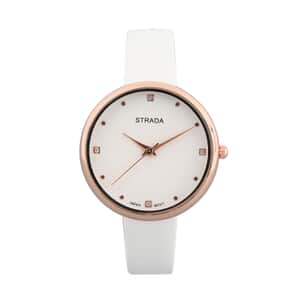 Strada Japanese Movement White Austrian Crystal Watch in White Faux Leather Strap (36 mm) (6.25-7.75 Inches)