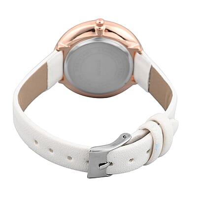 Strada Japanese Movement White Austrian Crystal Watch in White Faux Leather Strap (36 mm) (6.25-7.75 Inches)