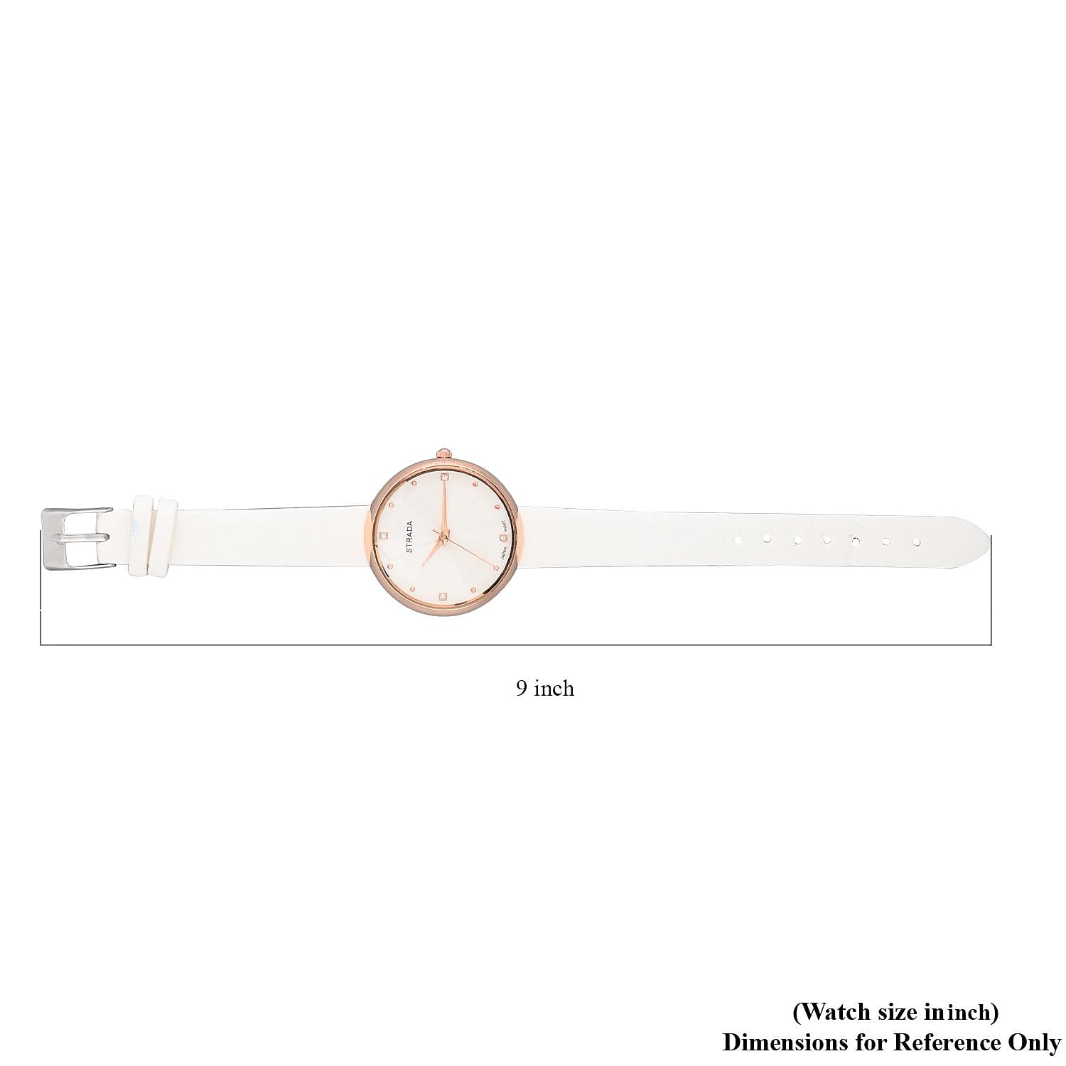Strada Japanese Movement White Austrian Crystal Watch in White Faux Leather Strap (36 mm) (6.25-7.75 Inches)