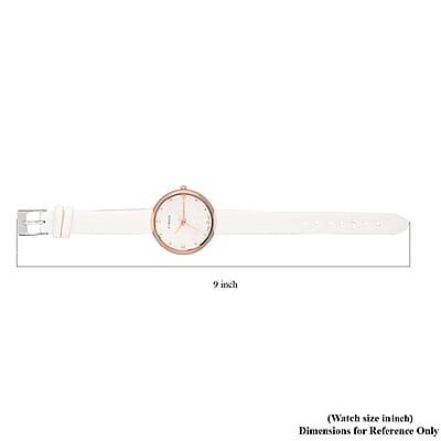 Strada Japanese Movement White Austrian Crystal Watch in White Faux Leather Strap (36 mm) (6.25-7.75 Inches)