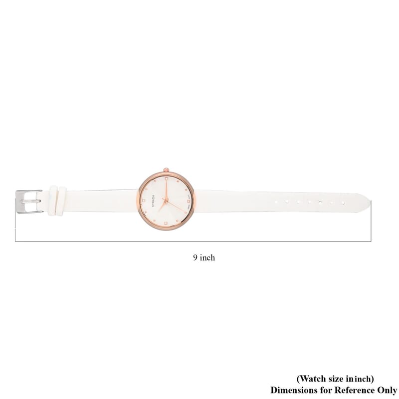 Strada Japanese Movement White Austrian Crystal Watch in White Faux Leather Strap (36 mm) (6.25-7.75 Inches)