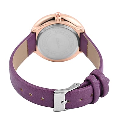 Strada Japanese Movement White Austrian Crystal Watch in Purple Faux Leather Strap (36 mm) (6.25-7.75 Inches)