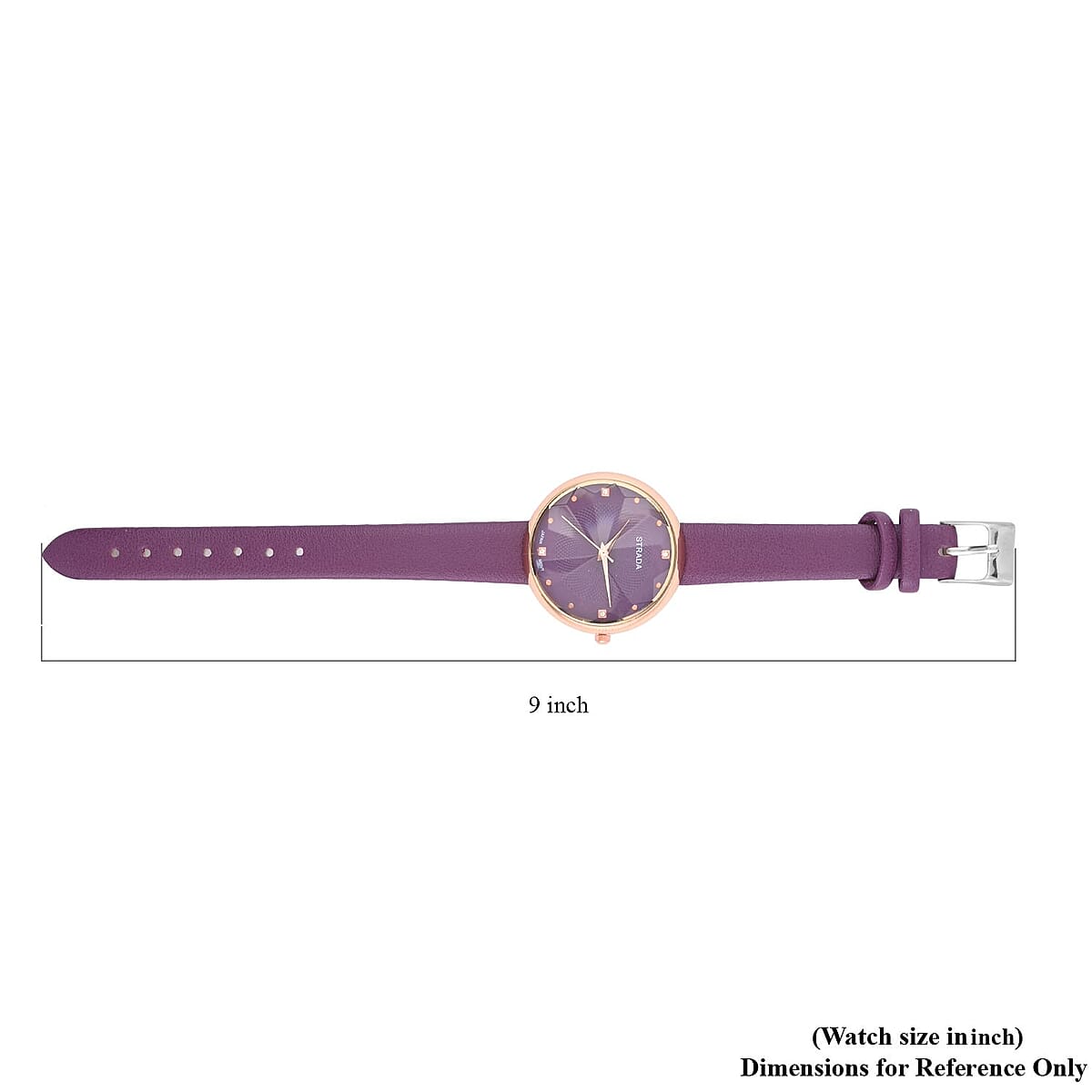 Strada Japanese Movement White Austrian Crystal Watch in Purple Faux Leather Strap (36 mm) (6.25-7.75 Inches) image number 6