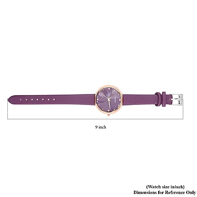 Strada Japanese Movement White Austrian Crystal Watch in Purple Faux Leather Strap (36 mm) (6.25-7.75 Inches)