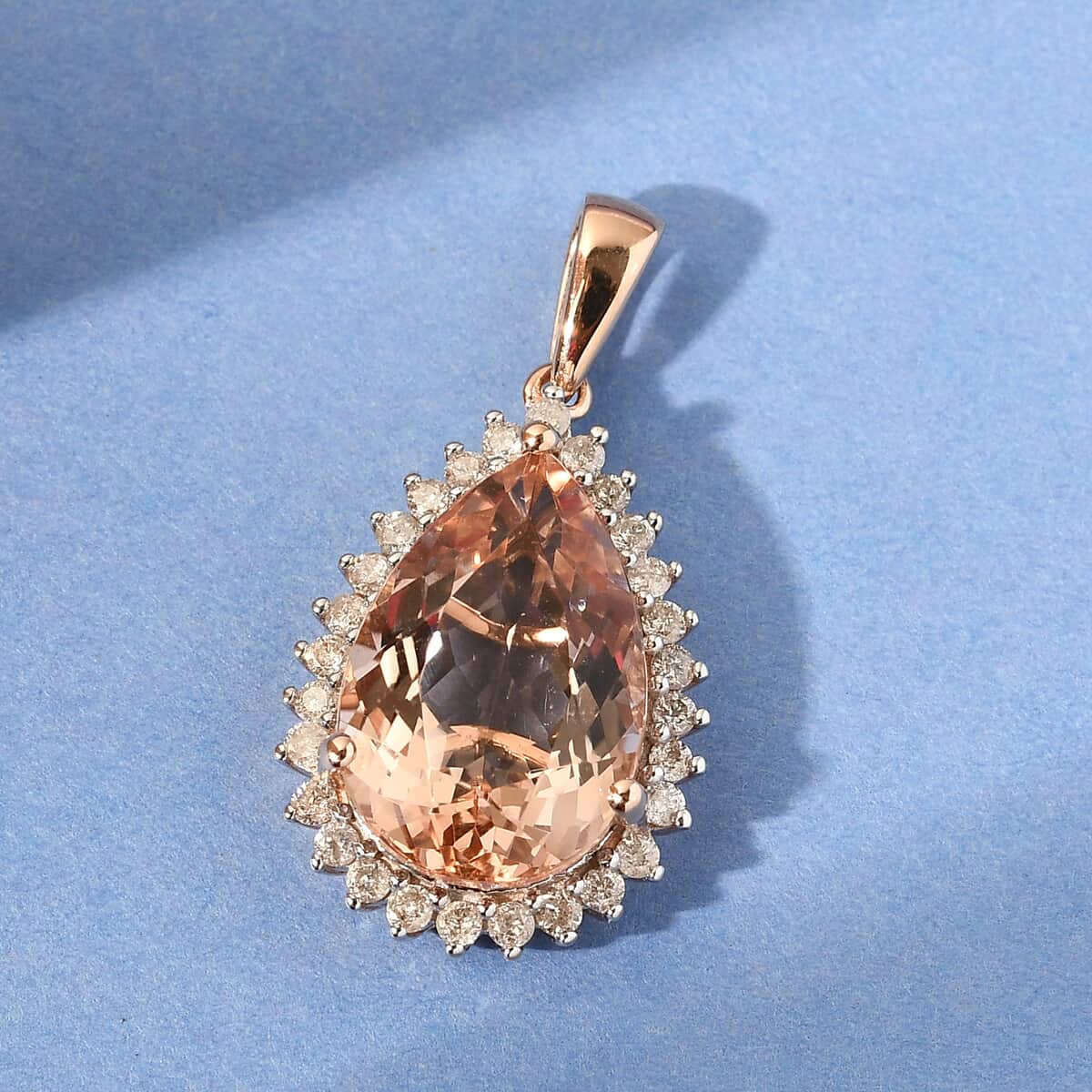 Luxoro 14K Rose Gold AAA Marropino Morganite and G-H I3 Diamond Pendant 2.35 Grams 6.00 ctw image number 1