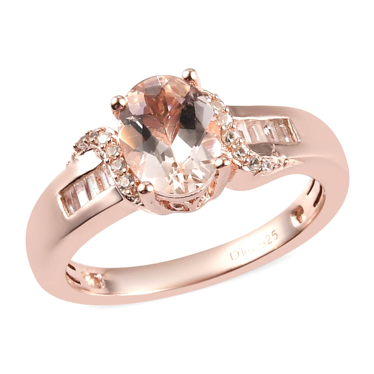 Marropino Morganite, Natural White Zircon Ring in Vermeil RG Over Sterling Silver (Size 10.0) 1.25 ctw image number 0