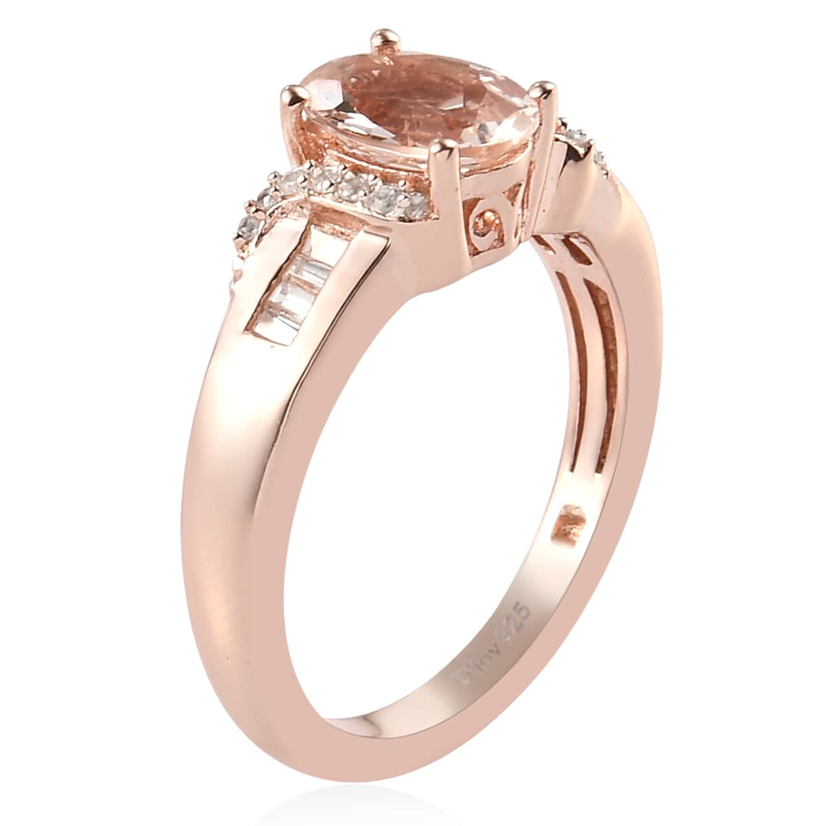 Marropino Morganite, Natural White Zircon Ring in Vermeil RG Over Sterling Silver (Size 10.0) 1.25 ctw image number 3