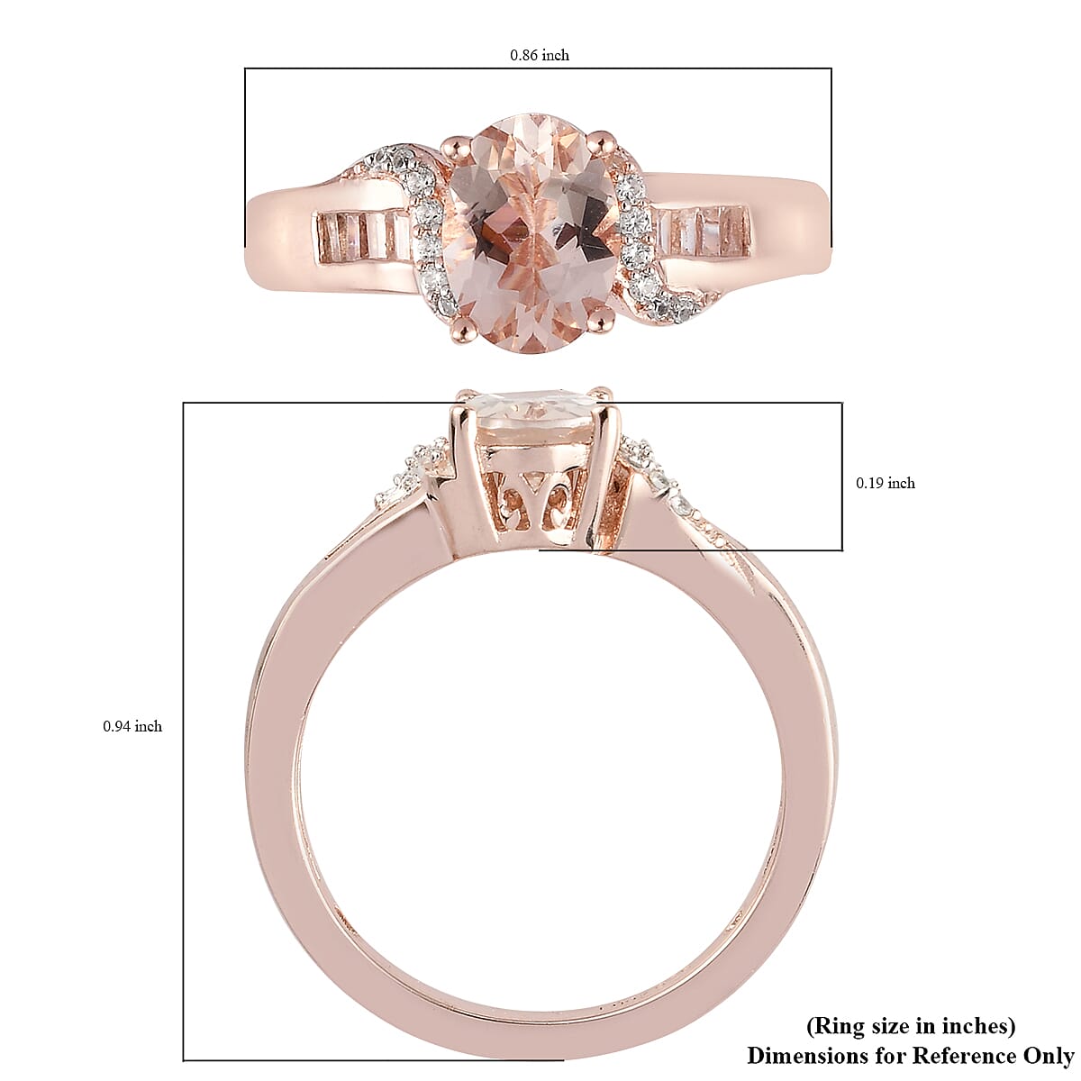 Marropino Morganite and Natural White Zircon Ring in Vermeil Rose Gold Over Sterling Silver (Size 10.0) 1.25 ctw