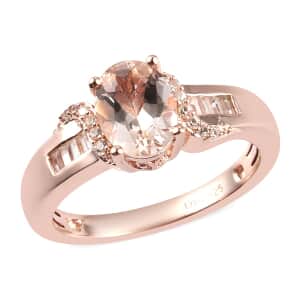 Marropino Morganite and White Zircon Ring in Vermeil Rose Gold Over Sterling Silver (Size 7.0) 1.25 ctw