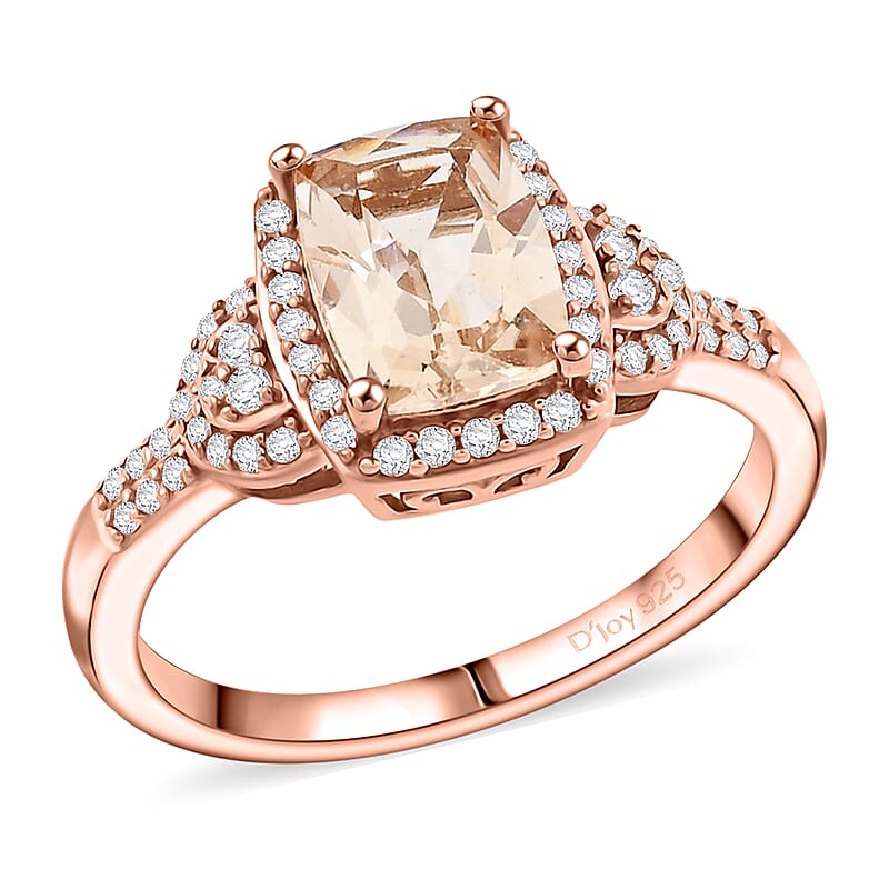 Marropino Morganite and Natural White Zircon Ring in Vermeil Rose Gold Over Sterling Silver (Size 7.0) 1.75 ctw