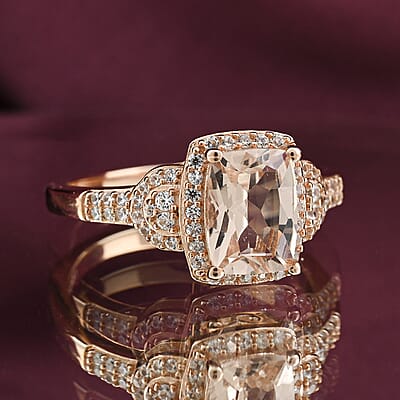 Marropino Morganite and Natural White Zircon Ring in Vermeil Rose Gold Over Sterling Silver (Size 7.0) 1.75 ctw