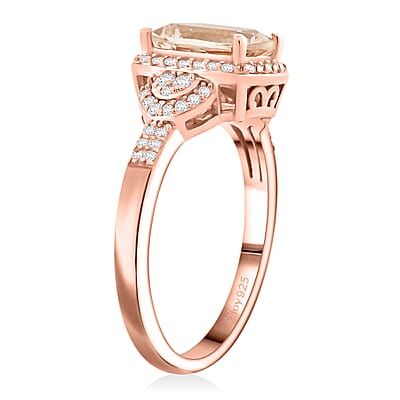 Marropino Morganite and Natural White Zircon Ring in Vermeil Rose Gold Over Sterling Silver (Size 7.0) 1.75 ctw