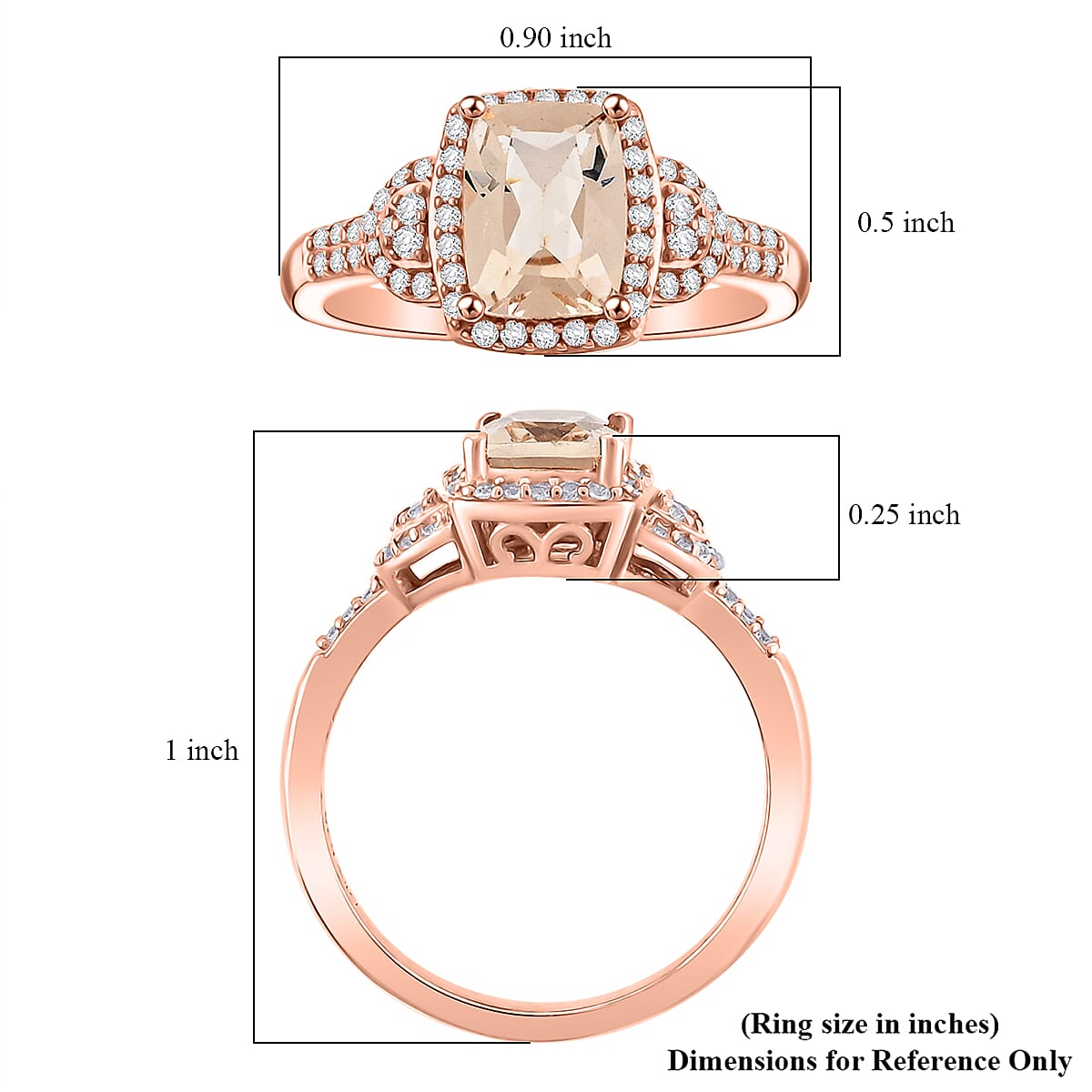 Marropino Morganite and Natural White Zircon Ring in Vermeil Rose Gold Over Sterling Silver (Size 7.0) 1.75 ctw