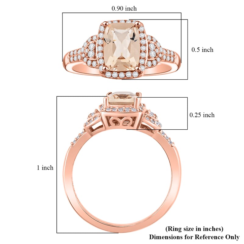Marropino Morganite and Natural White Zircon Ring in Vermeil Rose Gold Over Sterling Silver (Size 7.0) 1.75 ctw