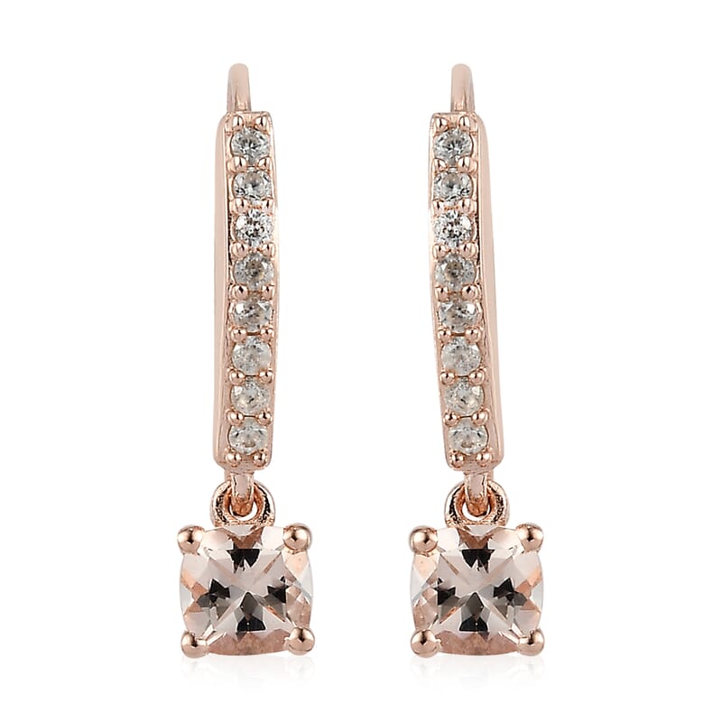 Marropino Morganite and Natural White Zircon Lever Back Earrings in Vermeil Rose Gold Over Sterling Silver 1.30 ctw