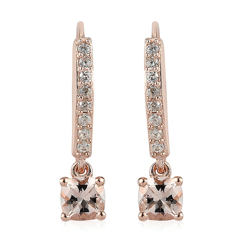 Marropino Morganite and Natural White Zircon Lever Back Earrings in Vermeil Rose Gold Over Sterling Silver 1.30 ctw