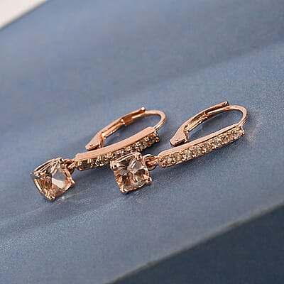 Marropino Morganite and Natural White Zircon Lever Back Earrings in Vermeil Rose Gold Over Sterling Silver 1.30 ctw
