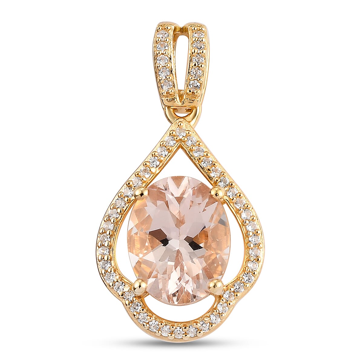 Marropino Morganite and Natural White Zircon Pendant in Vermeil Yellow Gold Over Sterling Silver 2.50 ctw