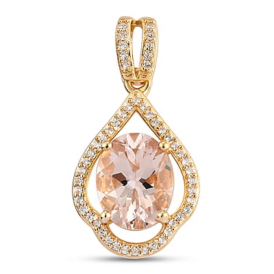 Marropino Morganite and Natural White Zircon Pendant in Vermeil Yellow Gold Over Sterling Silver 2.50 ctw