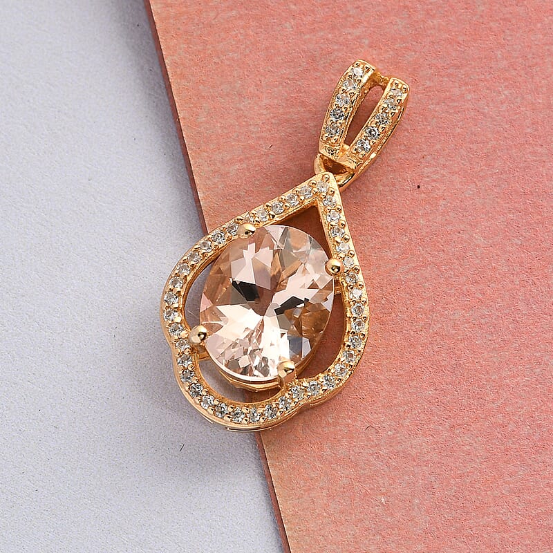 Marropino Morganite and Natural White Zircon Pendant in Vermeil Yellow Gold Over Sterling Silver 2.50 ctw