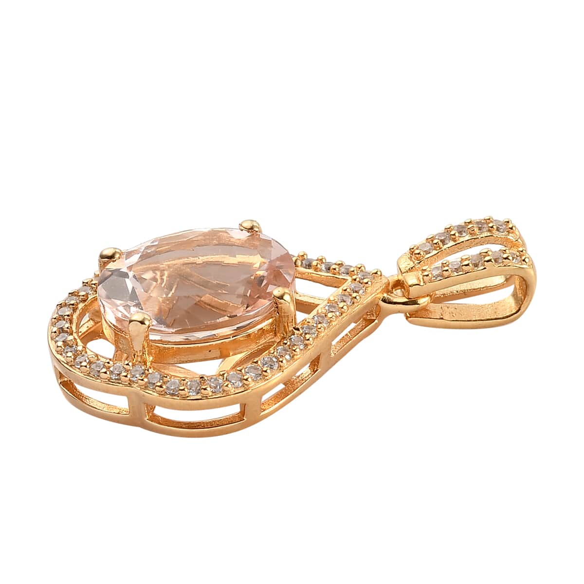 Marropino Morganite and Natural White Zircon Pendant in Vermeil Yellow Gold Over Sterling Silver 2.50 ctw image number 3