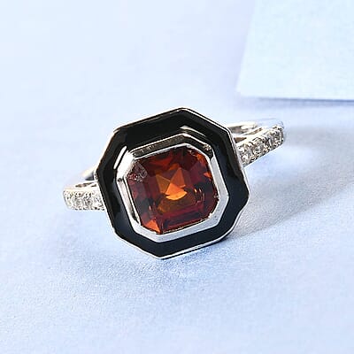 Brazilian Cherry Citrine and Natural White Zircon Enameled Ring in Platinum Over Sterling Silver (Size 10.0) 1.85 ctw