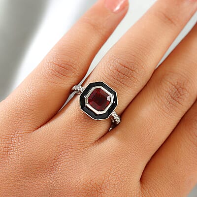 Brazilian Cherry Citrine and Natural White Zircon Enameled Ring in Platinum Over Sterling Silver (Size 10.0) 1.85 ctw