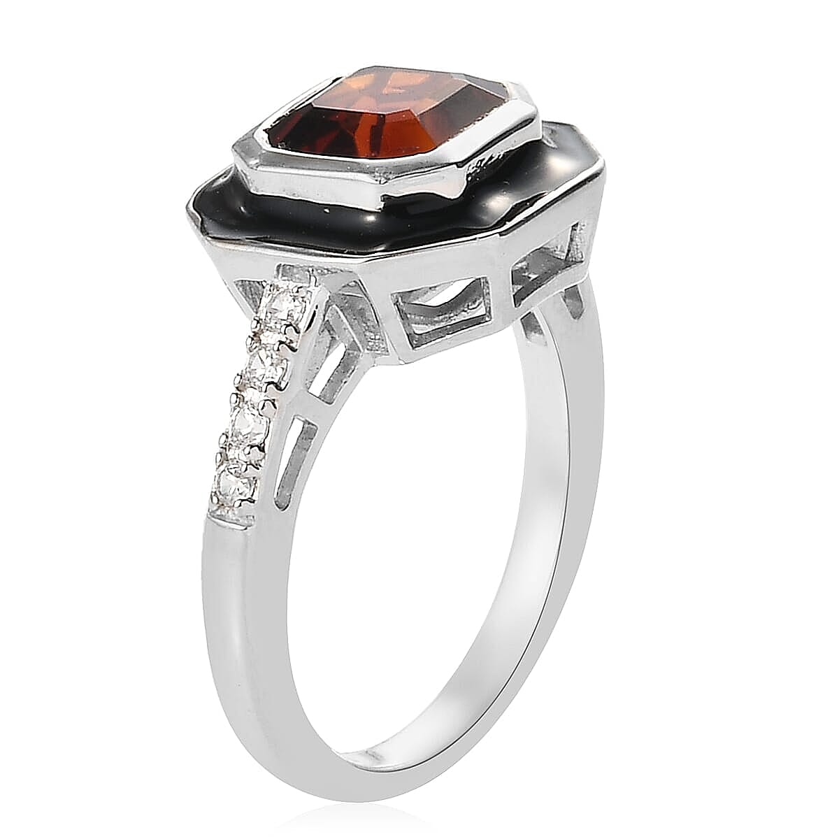 Brazilian Cherry Citrine and Natural White Zircon Enameled Ring in Platinum Over Sterling Silver (Size 10.0) 1.85 ctw