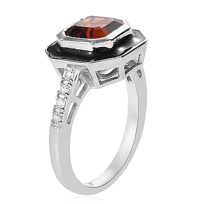 Brazilian Cherry Citrine and Natural White Zircon Enameled Ring in Platinum Over Sterling Silver (Size 10.0) 1.85 ctw