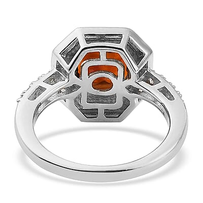 Brazilian Cherry Citrine and Natural White Zircon Enameled Ring in Platinum Over Sterling Silver (Size 10.0) 1.85 ctw