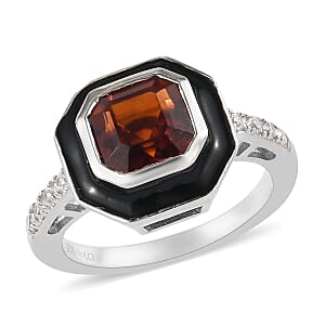 Brazilian Cherry Citrine and Natural White Zircon Enameled Ring in Platinum Over Sterling Silver (Size 6.0) 1.85 ctw