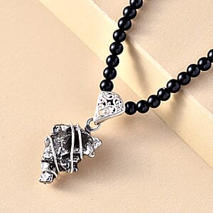 Marvelous Meteorites and Thai Black Spinel 111.90 ctw Necklace in Sterling Silver 20 Inches 