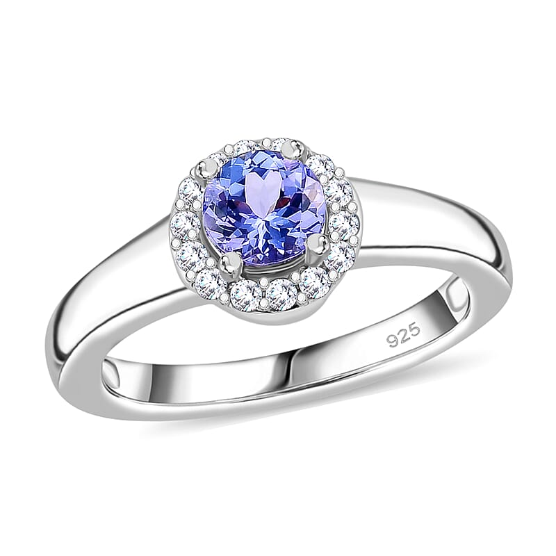 Tanzanite and Zircon 0.70 ctw Ring in Platinum Over Sterling Silver (Size 10.0)