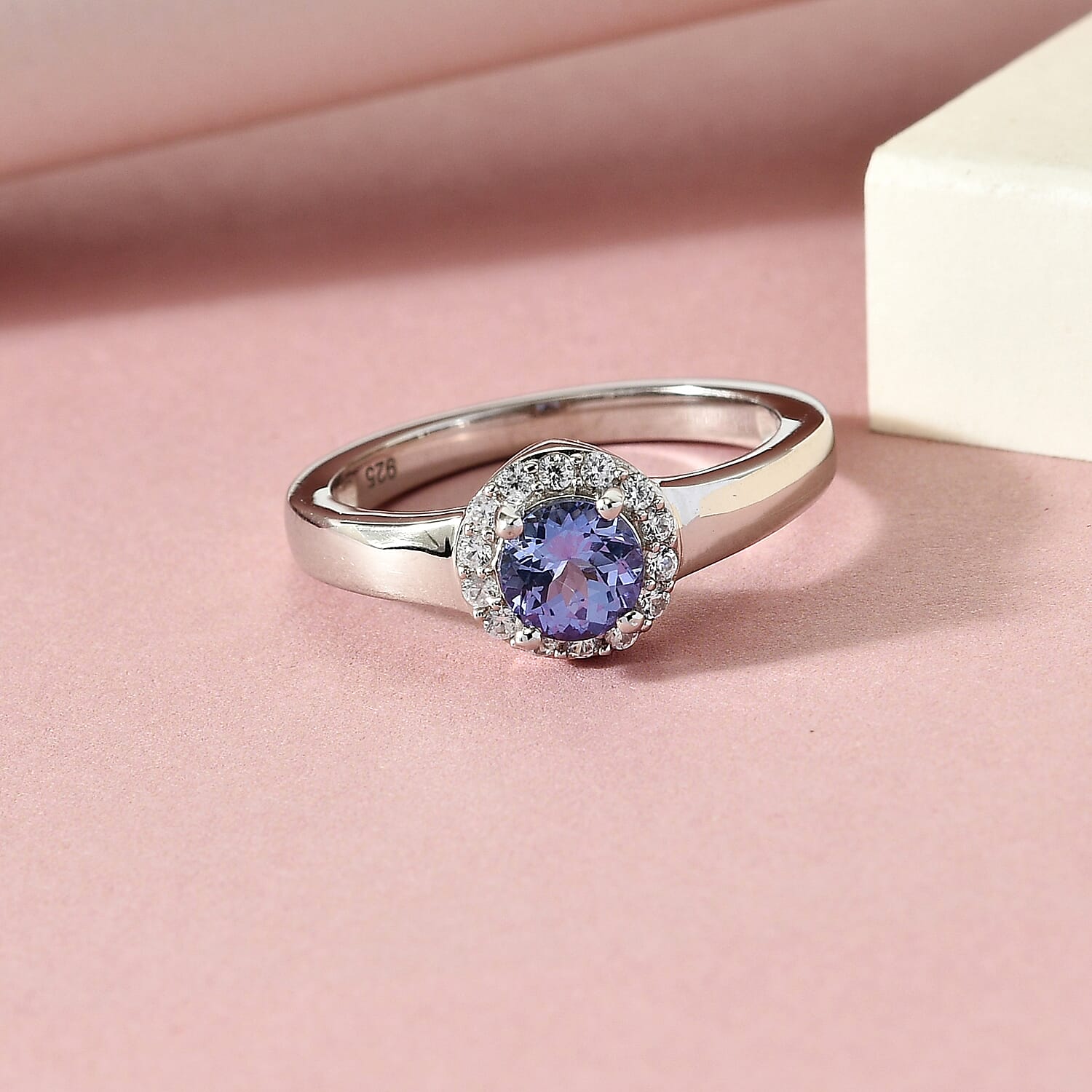 Tanzanite and Zircon 0.70 ctw Ring in Platinum Over Sterling Silver (Size 10.0)