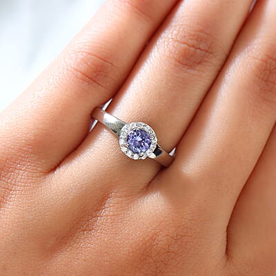 Tanzanite and Zircon 0.70 ctw Ring in Platinum Over Sterling Silver (Size 10.0)