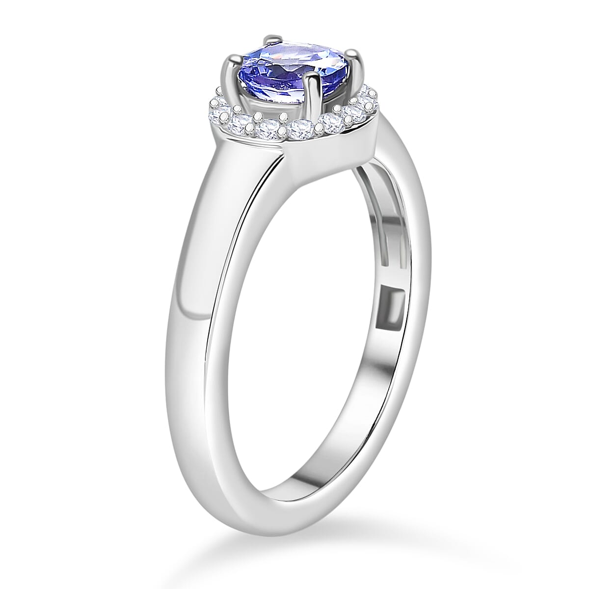 Tanzanite and Zircon 0.70 ctw Ring in Platinum Over Sterling Silver (Size 10.0)