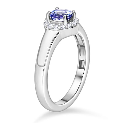 Tanzanite and Zircon 0.70 ctw Ring in Platinum Over Sterling Silver (Size 10.0)