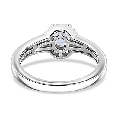 Tanzanite and Zircon 0.70 ctw Ring in Platinum Over Sterling Silver (Size 10.0)