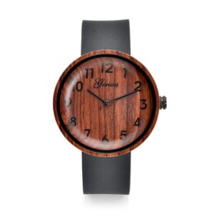 Genoa Miyota Japanese Movement Red Sandalwood Watch with Black Leather Strap
