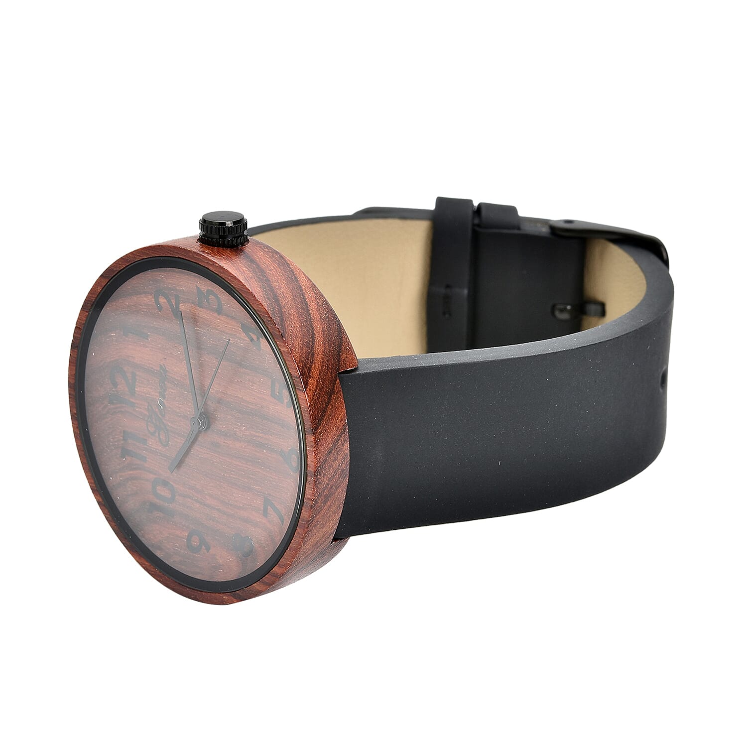 Genoa Miyota Japanese Movement Red Sandalwood Watch with Black Leather Strap
