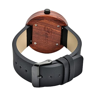Genoa Miyota Japanese Movement Red Sandalwood Watch with Black Leather Strap