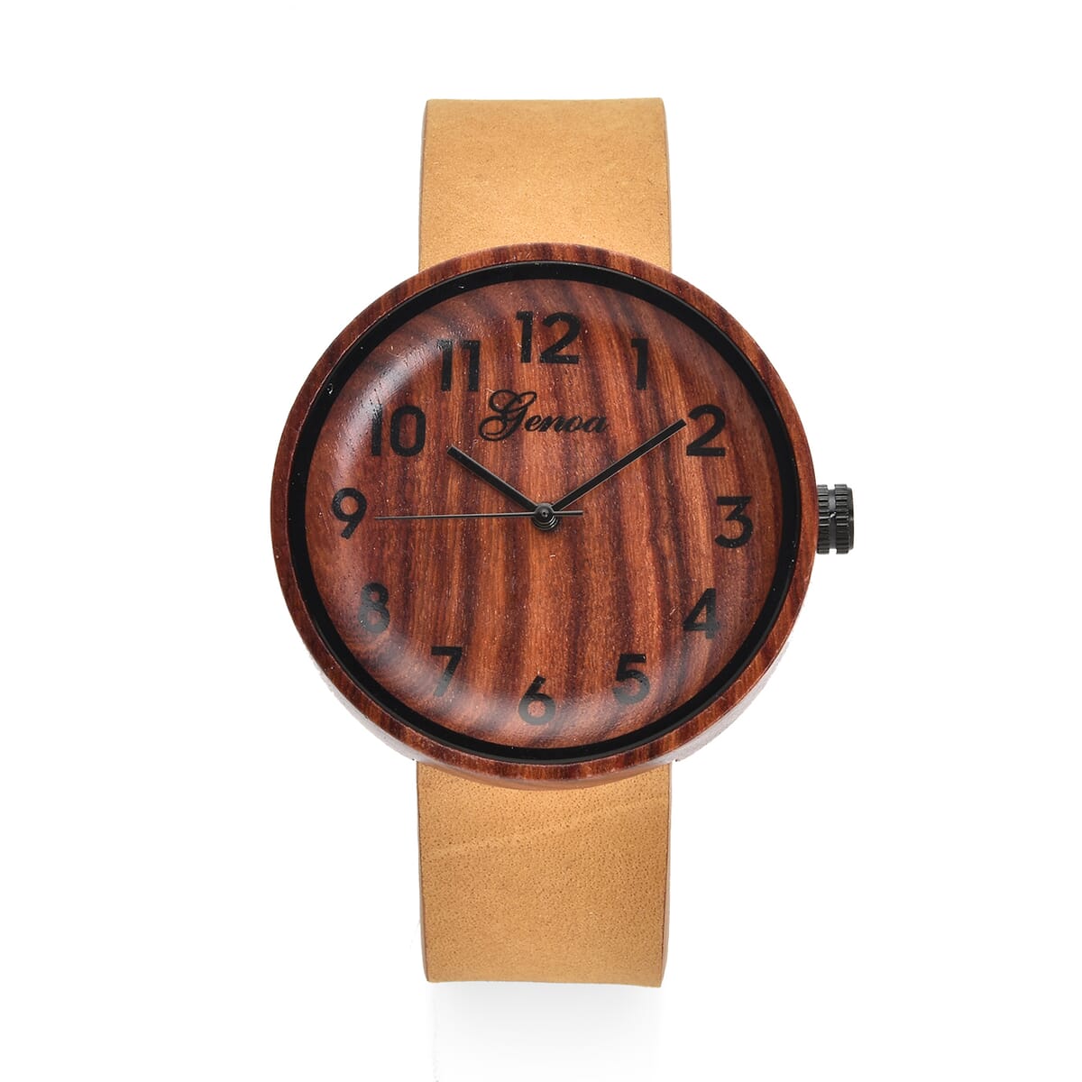 Genoa Miyota Japanese Movement Red Sandalwood Watch with Brown Leather Strap image number 0