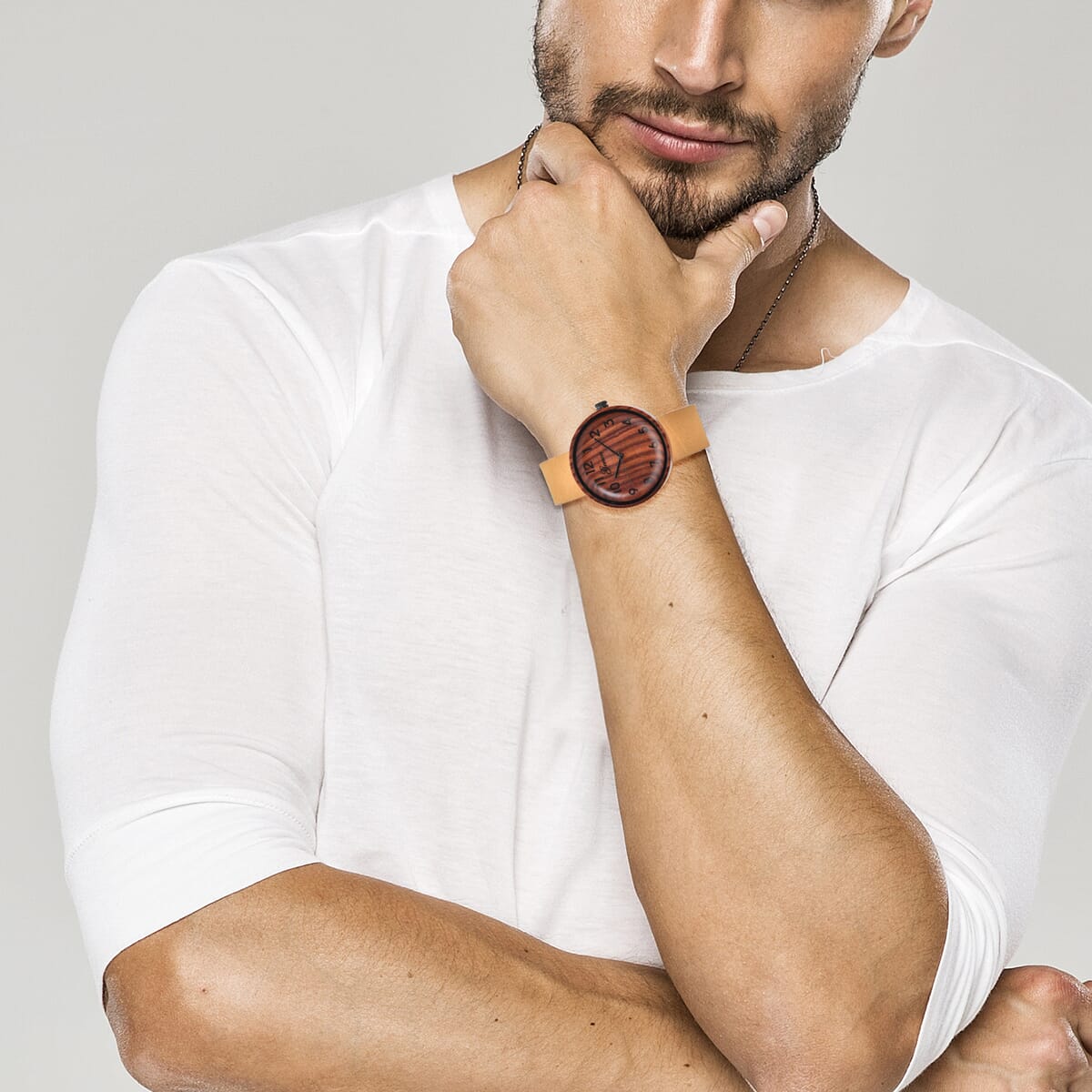 Genoa Miyota Japanese Movement Red Sandalwood Watch with Brown Leather Strap image number 2