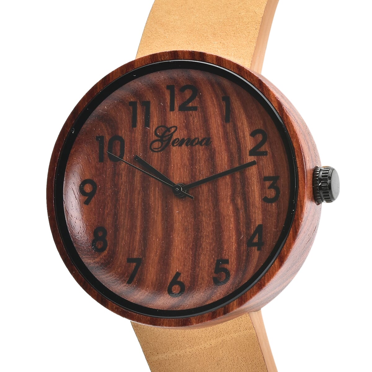 Genoa Miyota Japanese Movement Red Sandalwood Watch with Brown Leather Strap image number 3