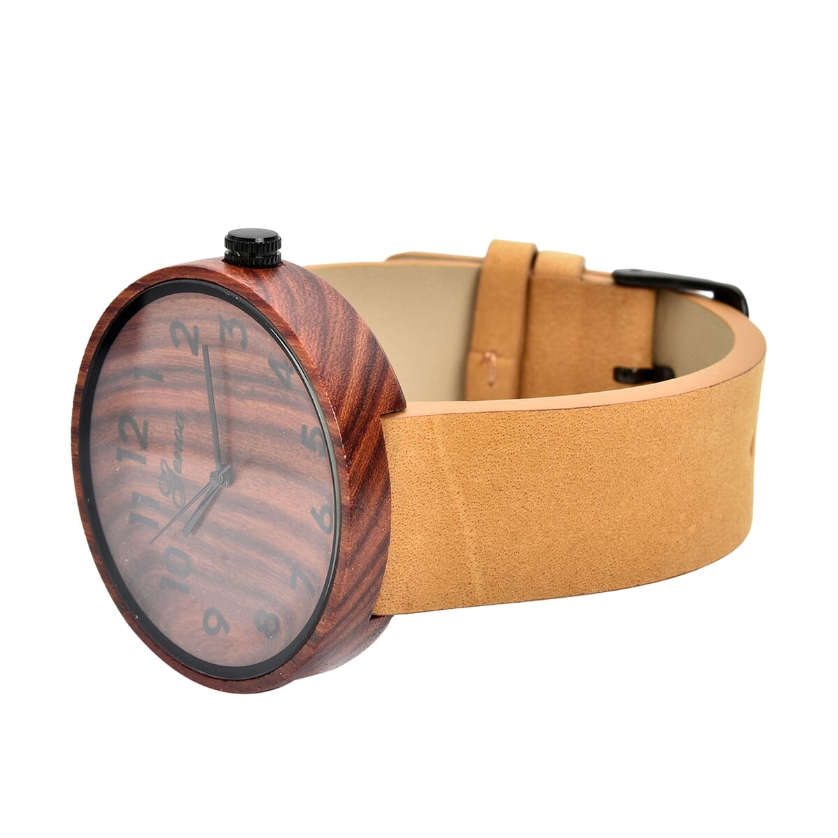Genoa Miyota Japanese Movement Red Sandalwood Watch with Brown Leather Strap image number 4