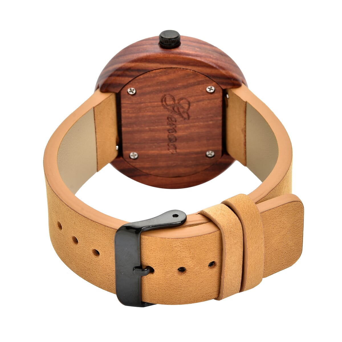 Genoa Miyota Japanese Movement Red Sandalwood Watch with Brown Leather Strap image number 5