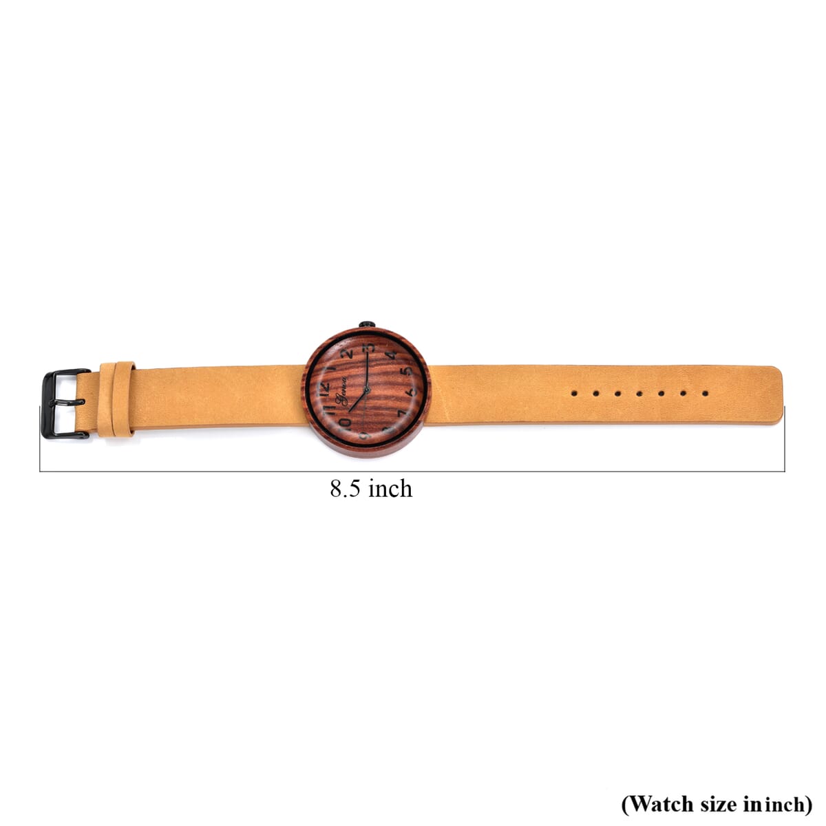 Genoa Miyota Japanese Movement Red Sandalwood Watch with Brown Leather Strap image number 6